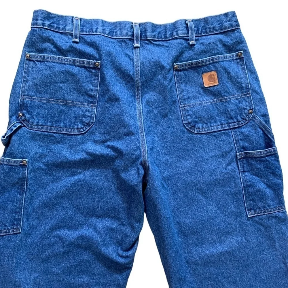 Carhartt Cargo Double Front Jeans 40x25 Loose Original Fit Leather Patch Logo
